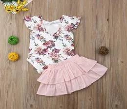 Nyfödda babyflickor Kläder Set Floral Spring Long Sleeve Bodysuit Tops Jumpsuit Tutu kjolar Kostymdräkt outfis kläder outfit2933574