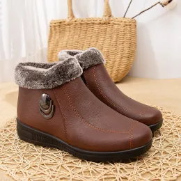 Boots Feerldi Winter Winter With Fur Buries Womens Metal Decoration Plush Shoes مقاومة للماء خارج السيدات في الكاحل المخملي الجوارب الثلجية