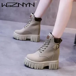 Stövlar 2024 Autumn Winter New Laceup Decoration Women's Ankle Boots Round Head Fashion Platform Women's Casual Motorcycle Boots