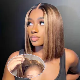 Synthetic Wigs Wear And Go Glueless Wig Human Hair Ombre Highlight Bob Wig Human Hair For Women 4x4 Straight Lace Closure Wigs Human Hair 240329