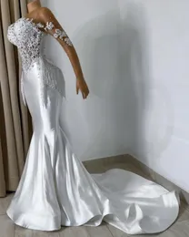 Wedding Dresses Mermaid Style: Elegant White Lace Mermaid Bridal Dress with  Pearls, Tassels Long Sleeves