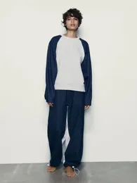 Women's Two Piece Pants 2024 Autumn/Winter Product Fashion Casual Sweater Splicing Denim Set