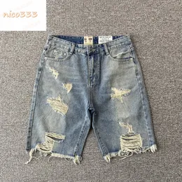 GA DEPTS BRAKT HOLE Tvättad skarvfärgkollisionsbokstäver Tryckt mönster Bomull Löst med män och kvinnor Casual Fashion Denim Shorts