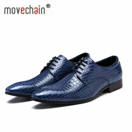 أحذية Movechain Men's Snakeskin Grain Leather Laceup Party Party Shoes Mens Business Office Oxfords Flats Eur Size 3848