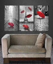 BANMU Painting Wall Art Black and White Eiffel Tower with Red Unbrella Street Painting Decoration Picture Artwork Prints Canvas wl8105318