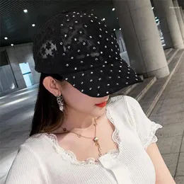 Ball Caps Frauen Sommer Spitze Mesh Cap Blume Stickerei Strass Baseball Koreanische Mädchen Süße Floral Sonnencreme Hut