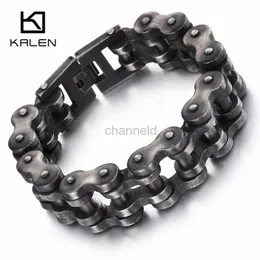 Bangle Kalen Punk Escovado Pulseira de Bicicleta com Corrente Oxidada Escura Bicicleta Corrente Homens Moda Mens Aço Inoxidável 316L Corrente de Mão 240319