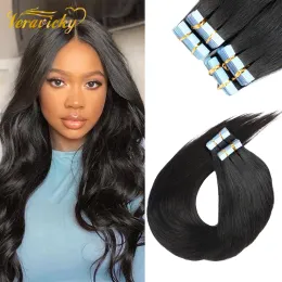 Extensions, natürliches Remy-Echthaar, Tape-In-Extensions, Salonqualität, 12"24" 50G 100G 200G selbstklebendes Hautschusshaar, seidig glatt, für Frauen