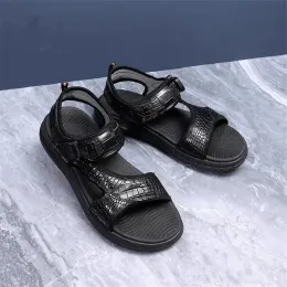 Sandálias autênticas verdadeiras verdadeiras jacarés de couro masculino de gancho casual look sandálias genuínas de crocodilo exótico Sapatos de lazer masculino planos