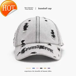 Spring Colored Broken Hole Letter Embroidery Mens Big Headband Personalized Fashion Baseball Hat Womens Outdoor Curved Eaves Duck Tongue