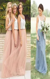 Dwukrotne sukienki druhny w stylu wiejskim 2019 Vintage pełna długość bohemian plażowa junior Maid of Honor Wedding Gown7388842