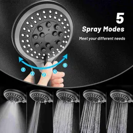 Bathroom Shower Heads New Black 5 Modes Adjustable High Pressure Powerful Shower Head Silicone Nozzle ABS Chrome Plating HandHeld Bathroom Accessory Y240319