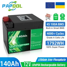 LiFePo4-Akku 12 V, 140 Ah, 100 Ah, eingebaute Zelle der Güteklasse A, 4S, 12,8 V BMS, 200 Ah, 240 Ah, 360 Ah, wiederaufladbare Solar-Lithiumbatterie, steuerfrei