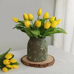 Kwiaty dekoracyjne 7 główek kwiatowy prawdziwy dotyk sztuczny lateks pu tulipan bukiet dom domowy stół