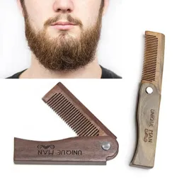 Folding Wood Beard Combs For Men Natural Sandalwood Beard Mustache Hair Comb Salon Barber Hairdressing Styling Tools Accessories