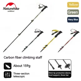 Sticks Naturehike Folding Walking Stick Carbon Trekking Pole for Men Women Kid 3Section Telescopic Rod Length Adjustable Ultralight