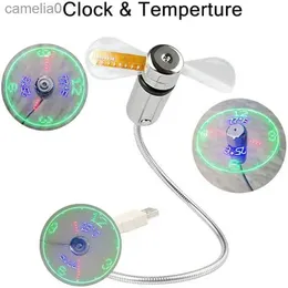 Elektrische Ventilatoren USB-Ventilator LED-Uhrlicht Tragbare USB-Ventilatoren Mini-Zeit- und Temperaturanzeige mit Schwanenhals-LED-Lichtuhr Coole Gadgets ProductsC24319