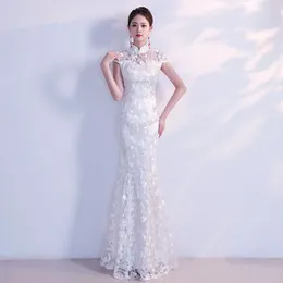 エスニック服ホワイトチョンサムロングキパオドレス中国の伝統的なウェディングドレスチャイナストアベスティドオリエンタルサイズXS S M L XL XXL