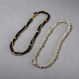 Högkvalitativ metall koppar pläterad 18k Real Gold Fashionable High Street Color Block Black Agate Wrapped Snake Bone Chain med unikt personlighetshalsband