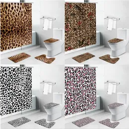 Shower Curtains Leopard Pattern Bath Mat Non-Slip Rug Toilet Lid Cover Modern Bathroom Curtain Luxury Carpet Set Home Decoration