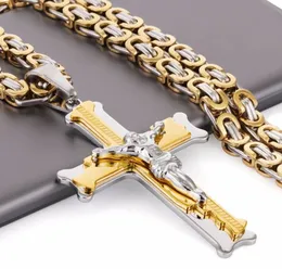 Pendant Necklaces Heavy Crucifix Jesus Cross Necklace Stainless 60cm Steel Christs Pendant Gold Byzantine Chain Men Necklaces Jewelry Gifts Dhij4