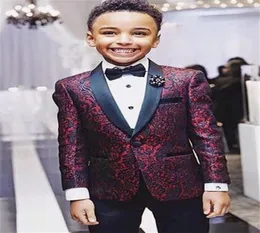 Smoking da ragazzo bello 2 pezzi vestito da ragazzo bordeaux abbigliamento formale risvolto nero con pantaloni neri bambini smoking da sposa per bambini8655451