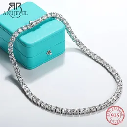 Anujewe 65mm 66CTTW D Renk Pırlanta Tenis Zincir Kolye 925 STERLING Gümüş 18K Altın Kaplama Neckalces Takı 240305