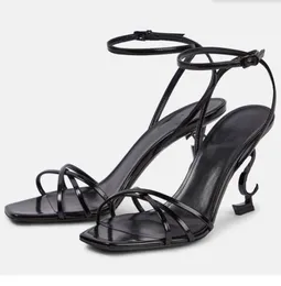 Sommersandale Opyum Sandale mit Absatz aus glasiertem Leder, 85/100 mm Absatz, schwarzes Leder, High Heels, Knöchelriemen, offene Zehen, Hochzeits-, Party-Kleiderschuhe, 35–42 Box