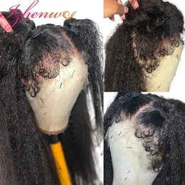 Perucas sintéticas 4C Kinky Edges Hairline Curly Baby Hair 13x4 13x6 Yaki Straight Transparent Lace Front Wig Pré Arrancado para Mulheres Peruca de Cabelo Humano 240328 240327