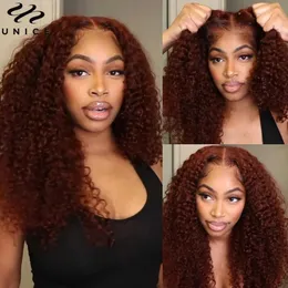 Synthetische Perücken UNice Bye-Bye Knots Wig 7x5 Deep Curly Wear Go Glueless Wig Human Hair Pre-Cut Lace Closure Wig 33B Redd Brown Wig for Women 240328 240327