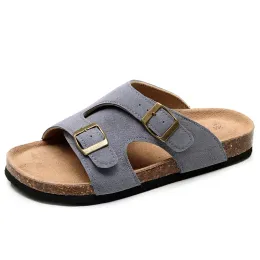 Sandálias de verão masculino de camurça de vaca tamancos de couro chinelos de alta qualidade cortiça mole dois slides calçados para homens mulheres unissex 3546