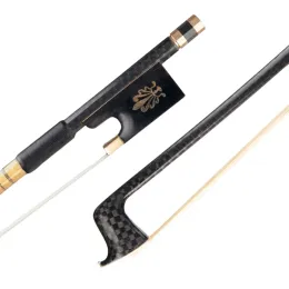 Guitar 4/4 Size Violin Fiddle Bow Grid Carbon Fiber Round Stick Ebony Frog Horsetail Hair Well Balanced Fast Response