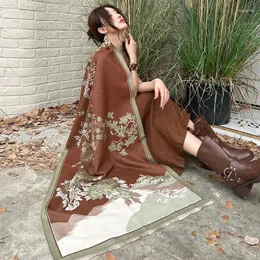 Scarves 2024 Design Luxury Scarf Women Winter Cashmere Flowers Pashmina Blanket Female Shawl Wraps Fashion Thick Foulard Bufanda