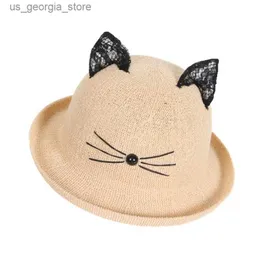 Cappelli a tesa larga Cappelli a secchiello Genitori Bambini AdultiBambini Str Femmina Cupola riccia Cartoon Gatti orecchie Pane a forma di cataar al vapore Cappello da sole Donna Estate Spiaggia Viaggi Sole S