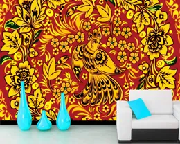 壁紙Papel de Parede Birds Texture Russian Flowers3D Wallpaper Mural Living Room TV SOFA WALL BEDROOM PAPERS HOME DECOR