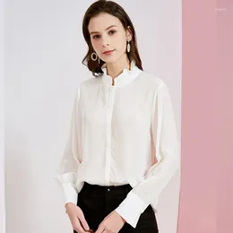 Women's Blouses And Tops Silk White Stand Collar Office Formal Casual Shirts Plus Large Size Spring Summer Sexy Haut Femme