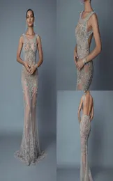 2019 Berta Backless Evening Dresses Mermaid See Through Beading Sequins Formal Prom Gowns Jewel Neck Trumpst Dress Party Vestidos 7681848