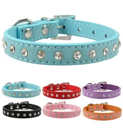 Web celebrity Tik Tok 6 colors XS S softer seude Leather Dog Collars Rhinestone cat collar for Small pet Puppy Collars8964408