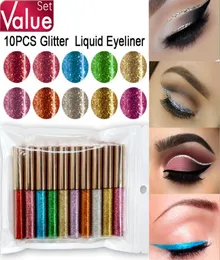 Hochwertige, hochwertige 10-Farben-Sets mit glänzendem Glitzer-Eyeliner-Set, flüssiger Eyeliner-Stift mit Pailletten und Schimmer3384094