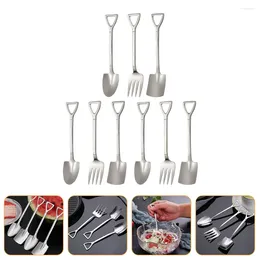 Dinnerware Sets 9 Pcs Stainless Steel Dessert Spoon Durable Spoons Pointed Set Creative And Forks Practical Ice Cream