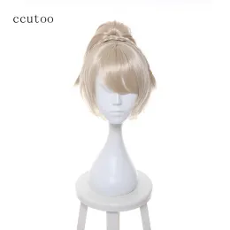 Wigs ccutoo Blonde Oblique Fringe Curly Chip Ponytail Synthetic Hair Final Fantasy XV Lunafrena Nox Fleuret Cosplay Wig