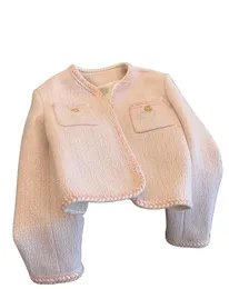 Pink tweed temperament sweet knit cardigan women's autumn short coat M L XL 2XL