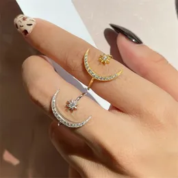 18K Gold Moon Star Designer Ring for Woman Party 925 Sterling Silver 5A Zirconia Love Diamond Rings Luxury Jewelry Womens Friend Friend Size Size Size Emplable