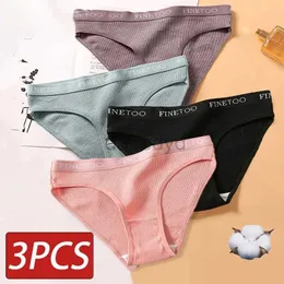 Kadınlar Külot Finetoo Kadın Pamuk Kılavuzu Kadın Panties Seksi Kadın Damgılar Düz Renk Külotu Kayıtlar Kadın iç çamaşırı M-2XL 3pcs/set 24323