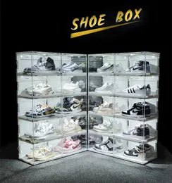 Держатели для хранения Стеллажи Прозрачная светящаяся коробка для обуви с голосовым управлением и светодиодной подсветкой Домашняя коробка для обуви Спортивная обувь Высокие ботинки Шкаф для хранения спортивной обуви Y240319