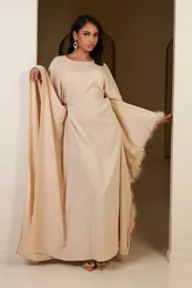 Vestidos de festa 2024 chegada abaya cinto bege com incrustação de penas em um lado vestido de baile cores personalizadas arábia saudita estilo dubai