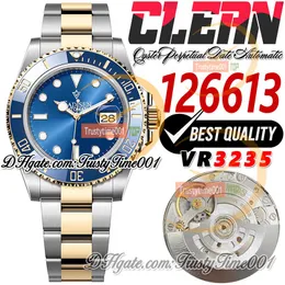 41mm 126613 VR3235 Automatyczne męskie zegarek Clean CF Dwon tonowa żółta złota ceramika ramka niebieska tarcza kropki 904L SS stalowa bransoletka super edycja trustime001 zegarki