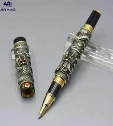 최고 럭셔리 Jinhao Pen 독특한 더블 드래곤 엠보스트 금속 롤러 볼 펜 고품질 이그제큐티브 사무용품 공급 부드러운 3604254
