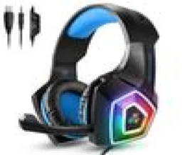 Lysande färgglada V1 -spelhuvudset över öronhörlurar trådbunden kontroll med mic LED -lätta Casque Gamer -headset för PC Xbox One Gamer4080108