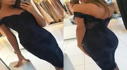 2019 Sexy Navy Blue Cocktail Dress Aribic Dubai Style Lene Knee Club Club Wear HomeComing Prom Party Barty بالإضافة إلى حجم MAD8405772